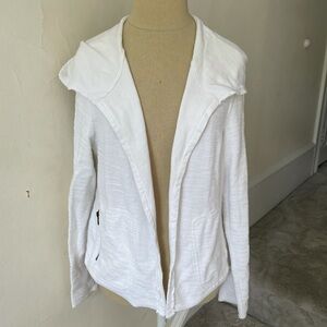 Anthropologie Saturday Sunday Hooded Tweed White Cotton Moto Sweater Jacket SP